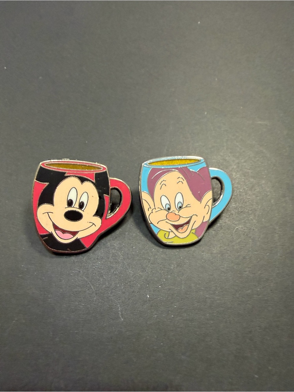 Disney Mickey & Dopey Mug Enamel Pin Set - Red & Blue